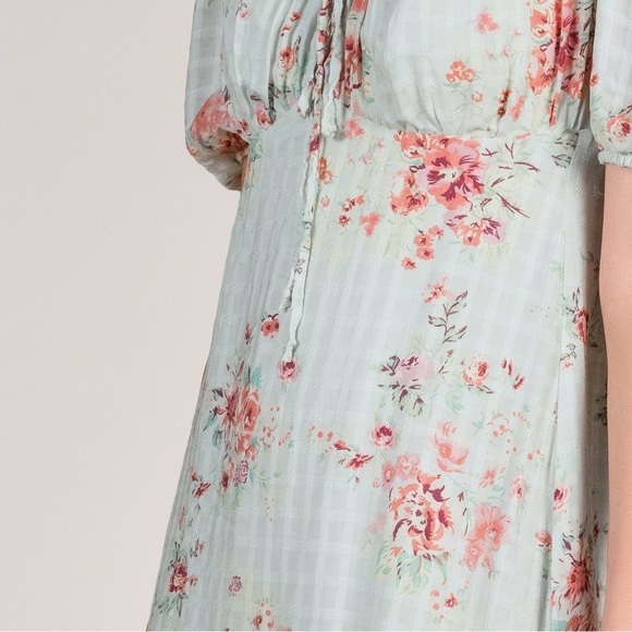 Hint of Mint Floral Plaid Babydoll Dress Large Fairy Y2K Style NWT - Picture 3 of 11